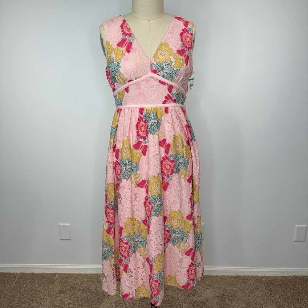NSR Floral Lace Midi Dress - Pink, Yellow, Blue